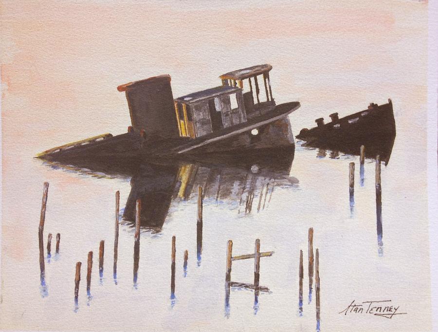 Sunken Boat Painting by Stan Tenney