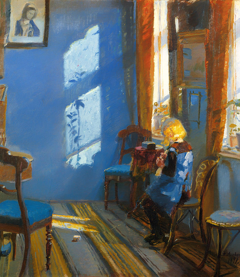Vintage Painting - Sunlight in a Blue Room by Mountain Dreams