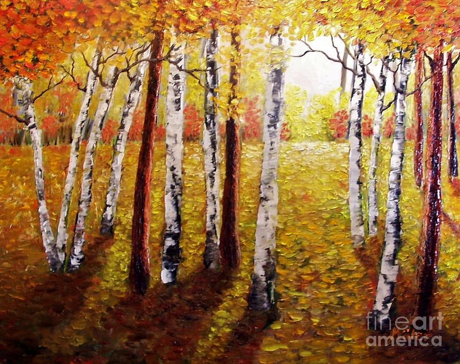 Sunlight through the trees Painting by Peggy Miller