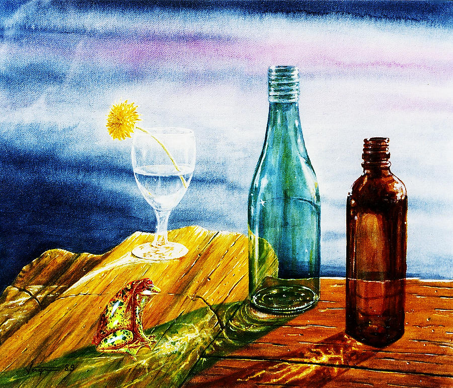 Sunlit Bottles Painting by Hartmut Jager