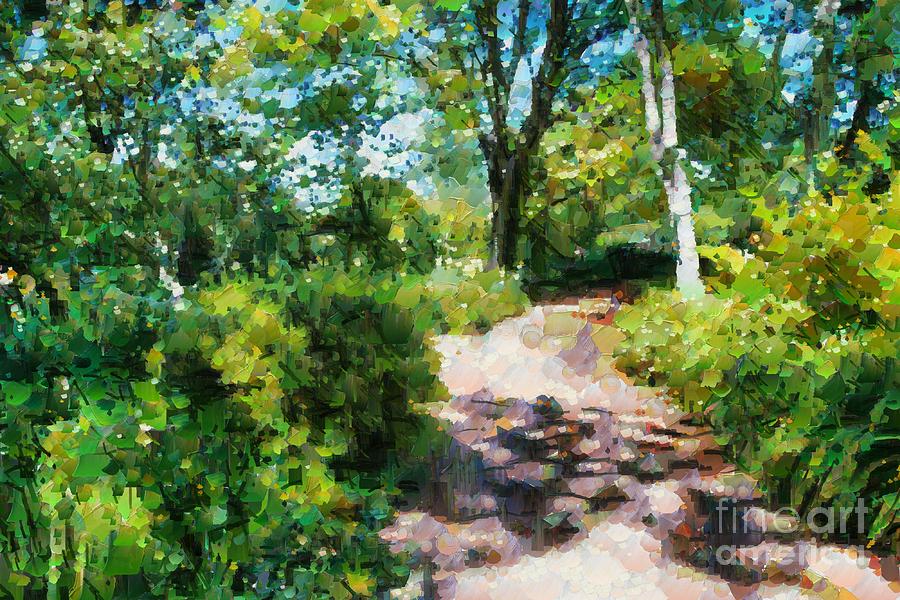 Sunlit garden path Digital Art by Fran Woods