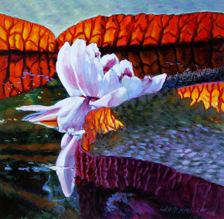 Water Lily Painting - Sunlit Lily by John Lautermilch