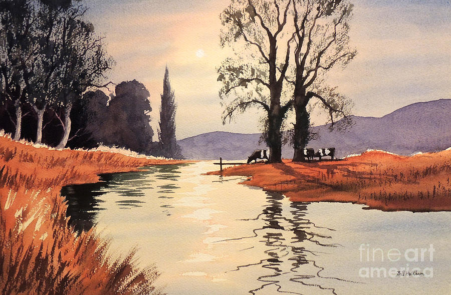 Cow Painting - Sunlit River - Chess At Latimer by Bill Holkham