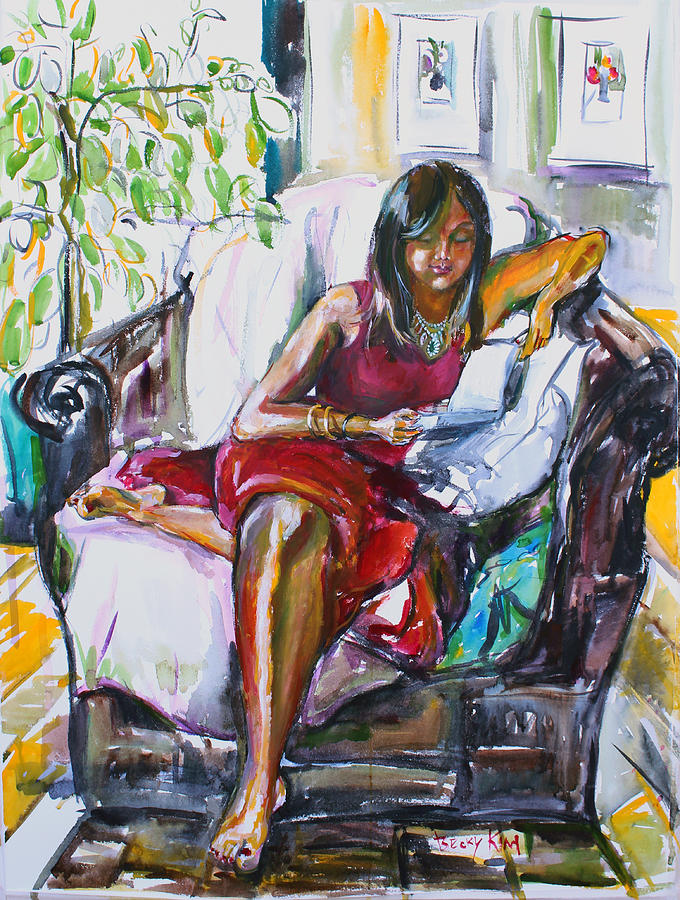 Sunni Reading Painting by Becky Kim