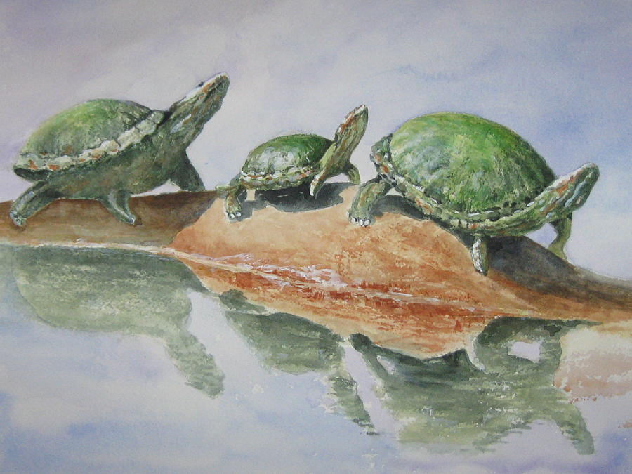 Sunning Turtles Painting by Marilyn  Clement