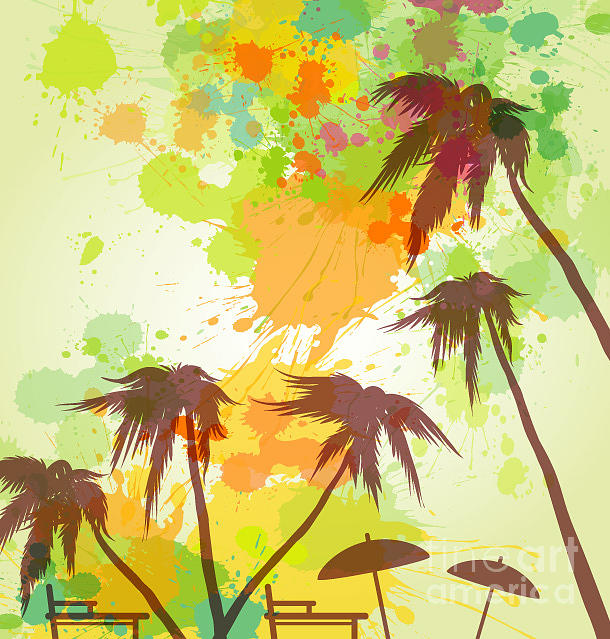 Pink Digital Art - Sunny Beach Watercolor Vector by Lunetskaya Pink Digital Art - Sunny Beach Watercolor Vector by Lunetskaya