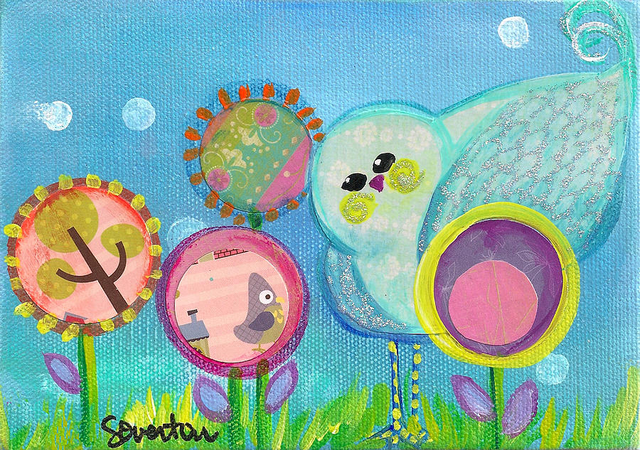Sunny Birdy and the Dandies Painting by Shelley Overton