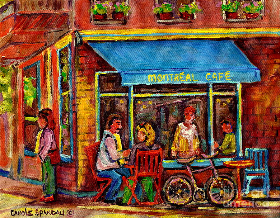 Sunny Day At Montreal Cafe Rue Laurier- Paris Style Bistro Paintings- Carole Spandau Painting by Carole Spandau