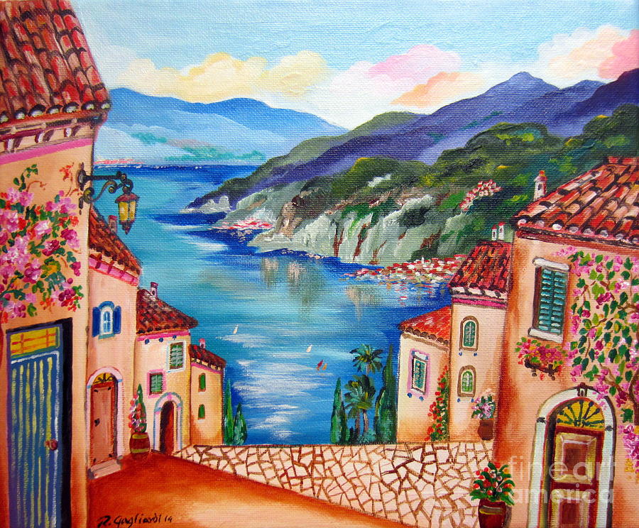 Sunny Day on the Lake of Como in Italy Painting by Roberto Gagliardi