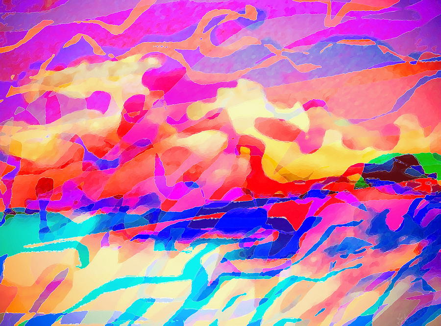 Sunny Day Rough Seas Digital Art by Priscilla Batzell Expressionist Art Studio Gallery