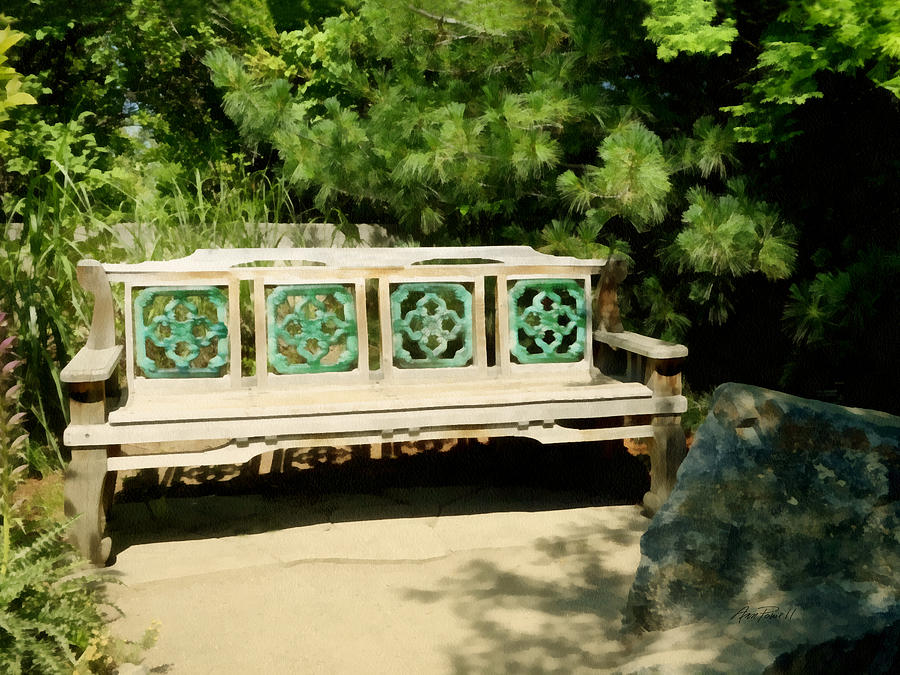 Sunny Garden Bench Digital Art by Ann Powell