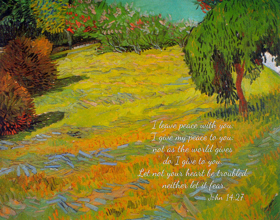 Sunny Lawn by van Gogh with scripture Digital Art by Denise Beverly