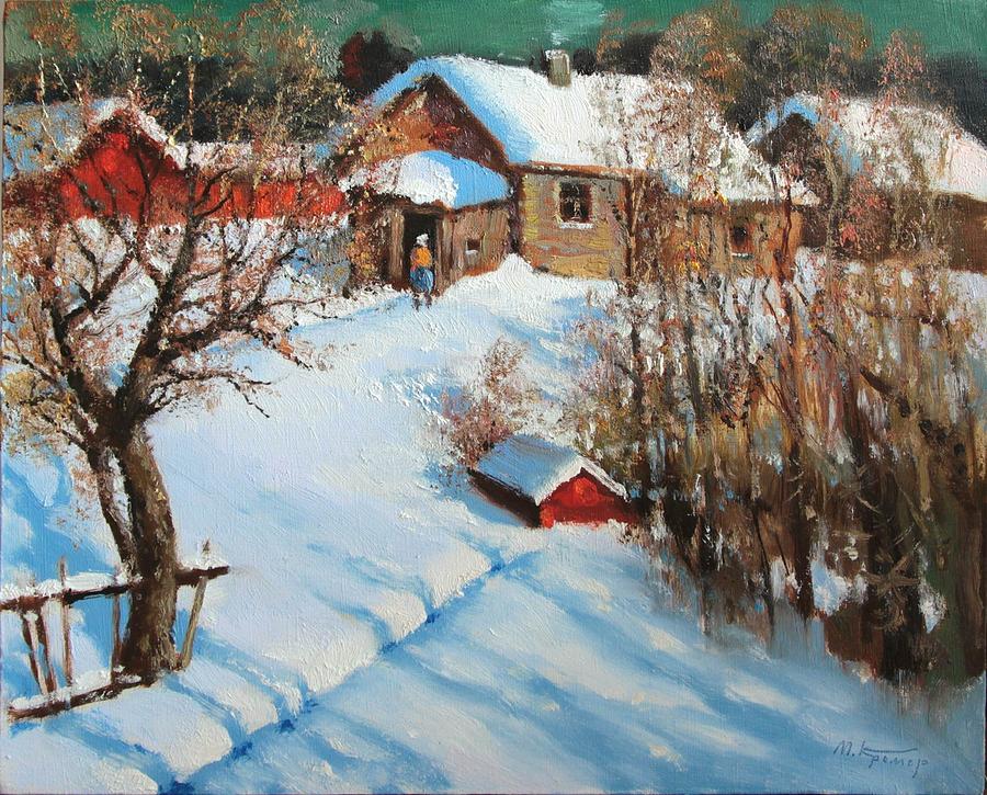 Winter Painting - Sunny March in Village by Mark Kremer