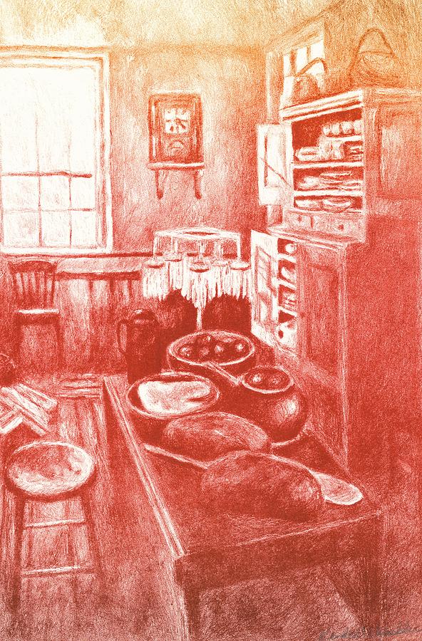 Sunny Old Fashioned Kitchen Drawing by Kendall Kessler