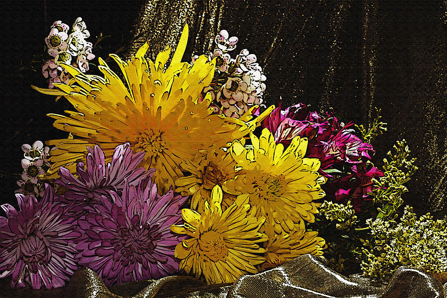 Sunny Yellow And Purple Mums Painterly Photograph by Phyllis Denton