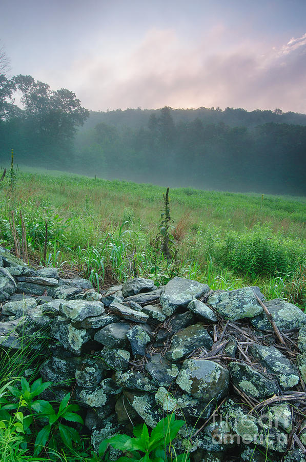 Sunrise and Fieldstone - New England Stone Wall Photograph by JG Coleman