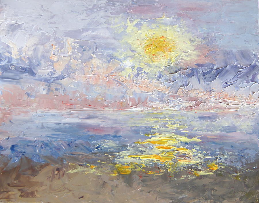 Lake Michigan Painting - Sunrise as the Fog Blew In by Mary Haas