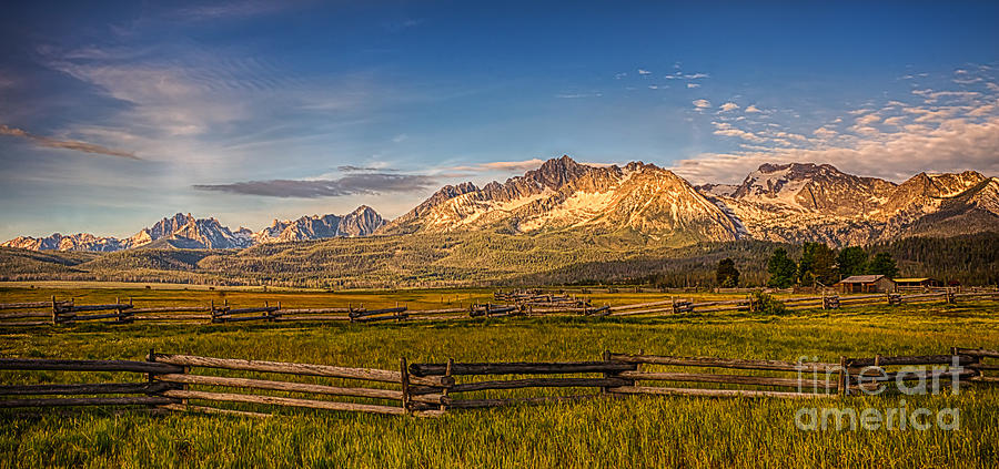 Sunrise at a Sawtooth Mountains Ranch Photograph by Priscilla Burgers