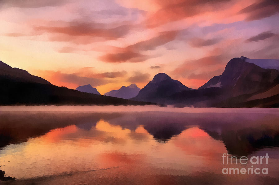 Banff National Park Digital Art - Sunrise at Bow Lake by Teresa Zieba