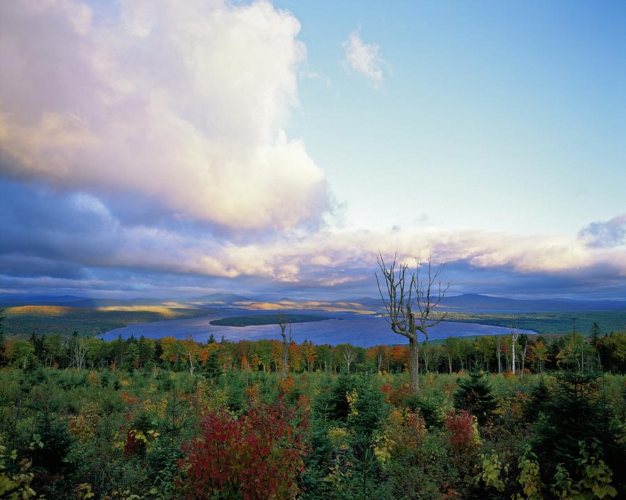 Sunrise at Height of Land Moose Lookmeguntic Lake in the Autumn, Maine, USA. Photograph by Jeff Foott