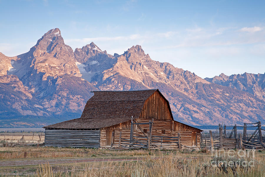 Sunrise at Moulton Barn Grand Teton National Park Photograph by Fred Stearns
