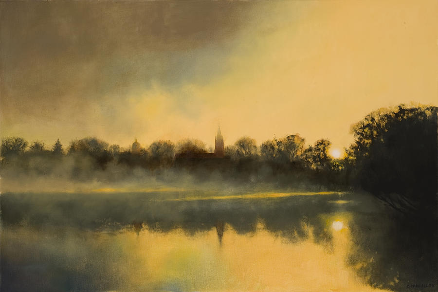 University Of Notre Dame Painting - Sunrise at Notre Dame SOLD by Cap Pannell