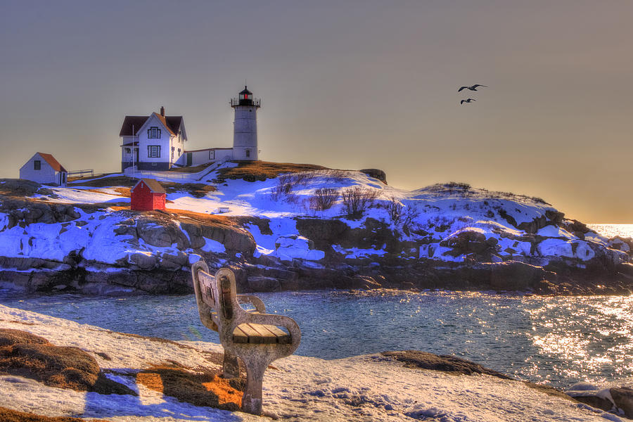 Sunrise at Nubble Lighthouse - Cape Neddick - York Maine Photograph by Joann Vitali