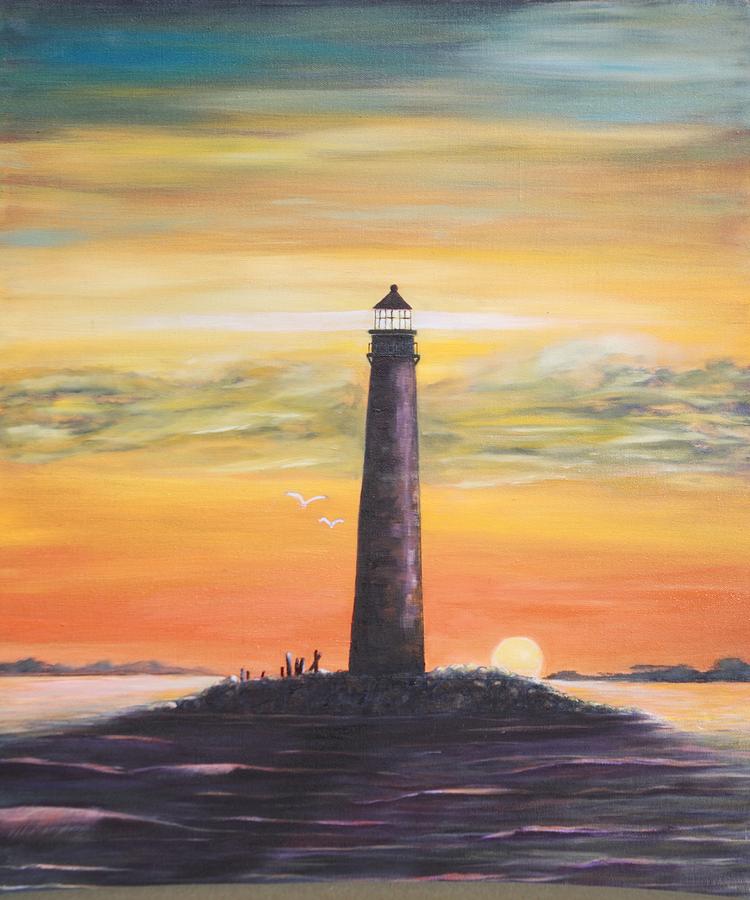 Lighthouse Painting - Sunrise at Sand Island Lighthouse by DG Ewing