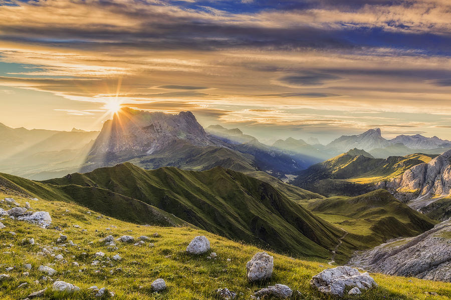 Sunrise at Sassolungo or Langkofel Mountain Group, Dolomites, Trentino, Alto Adige Photograph by DieterMeyrl