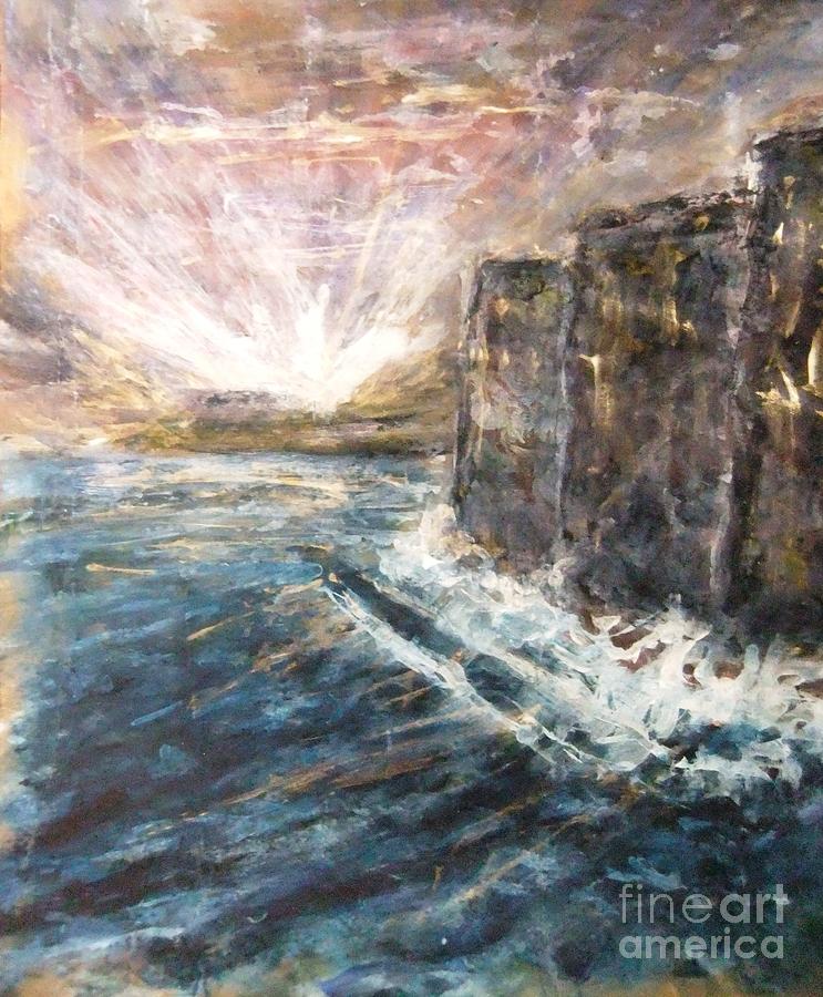 Sunrise at Tal-Gurdan Cliffs Painting by Marco Macelli