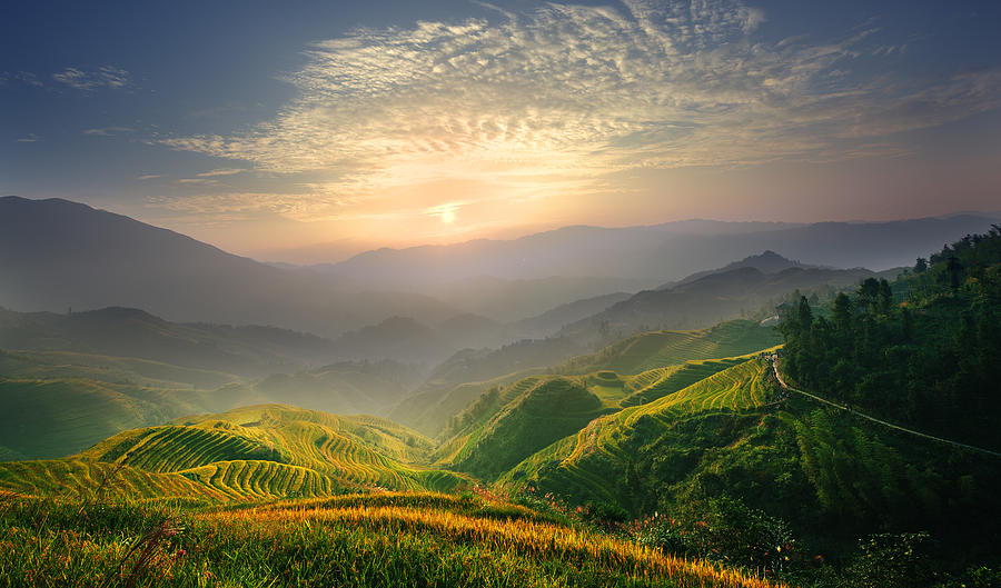 Sunrise at Terrace in Guangxi China 5 Photograph by Afrison Ma
