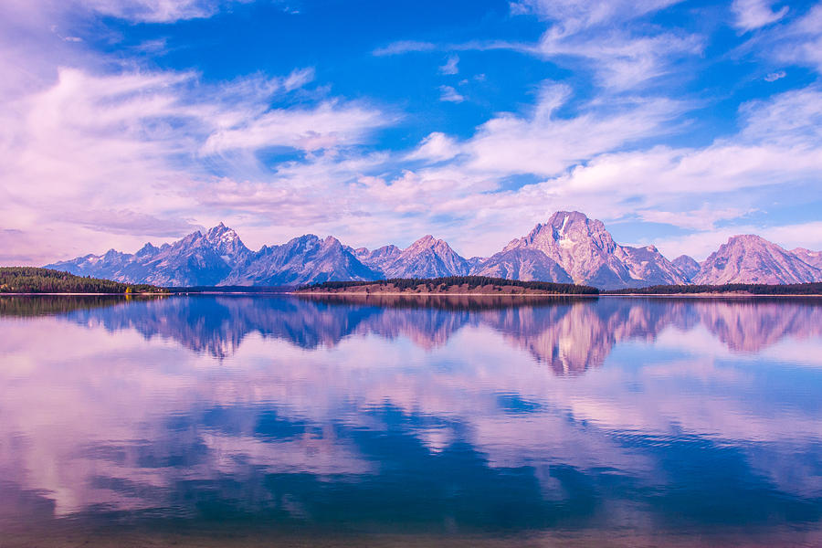 Sunrise at the Grand Tetons and Jackson Lake Photograph by Brenda Jacobs