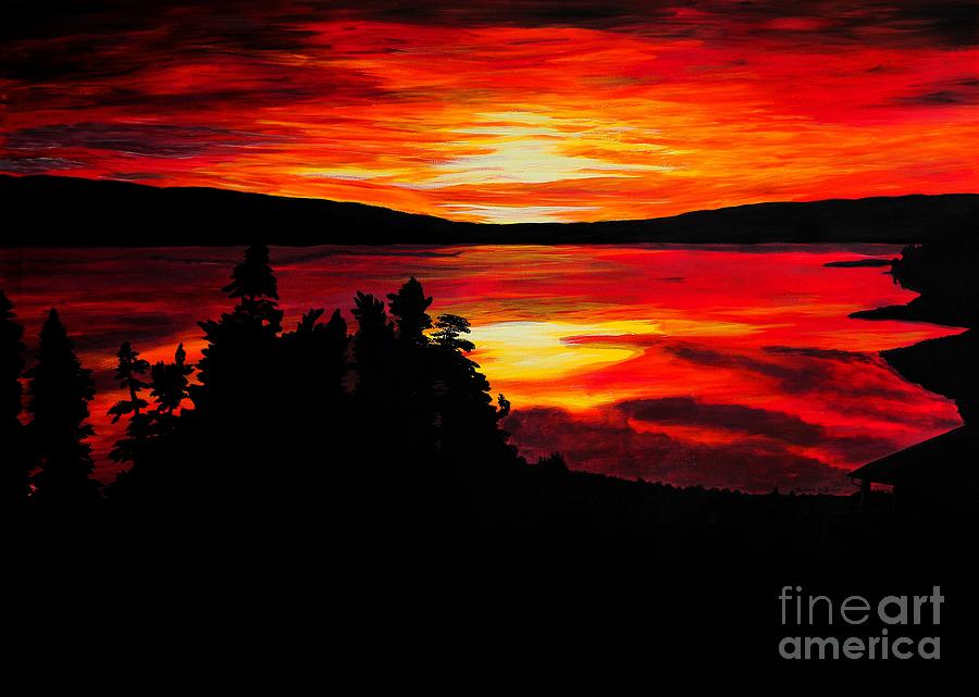 Sunset Painting - Sunrise at the Lake by Barbara A Griffin