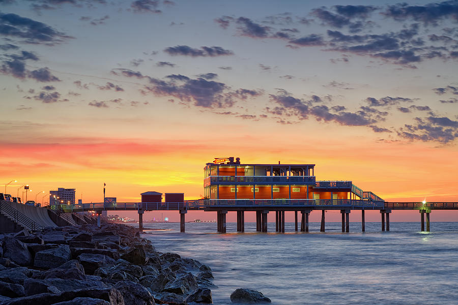 Sunrise at the Pier - Galveston Texas Gulf Coast Photograph by Silvio Ligutti