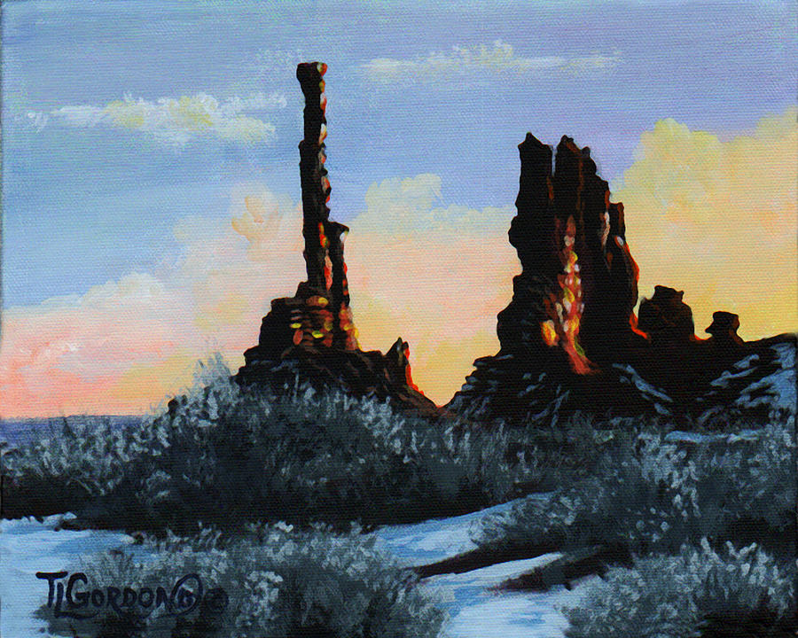Sunrise at the Totem Pole Monument Valley Painting by Timithy L Gordon