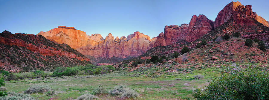 Mountain Photograph - Sunrise at Tower of the Virgins - Panoramic View by Gregory Ballos