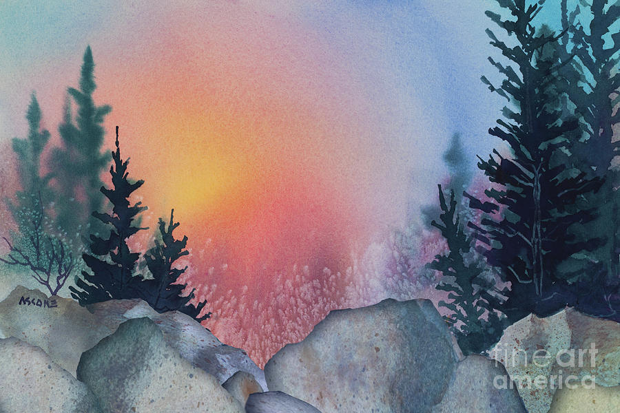 Sunrise Behind Spruce Painting by Teresa Ascone