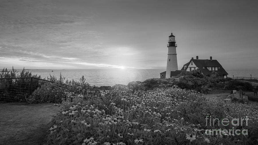 Sunrise Bliss At Portland Lighthouse Bw Photograph
