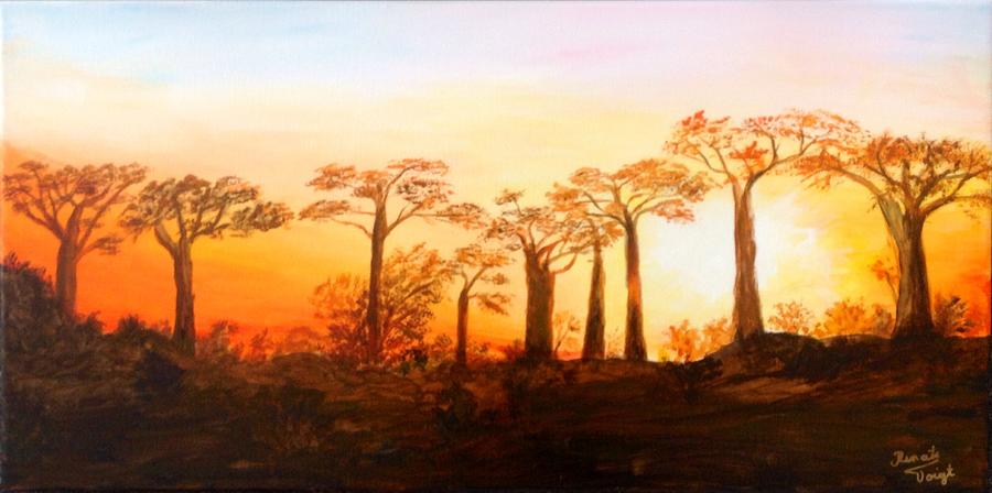 Sunrise Boab Trees Painting by Renate Voigt