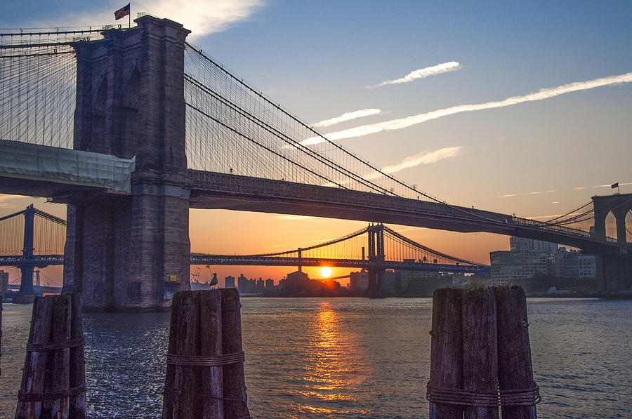 Sunrise - Brooklyn and Manhattan Bridges Photograph by Bill Cannon ...