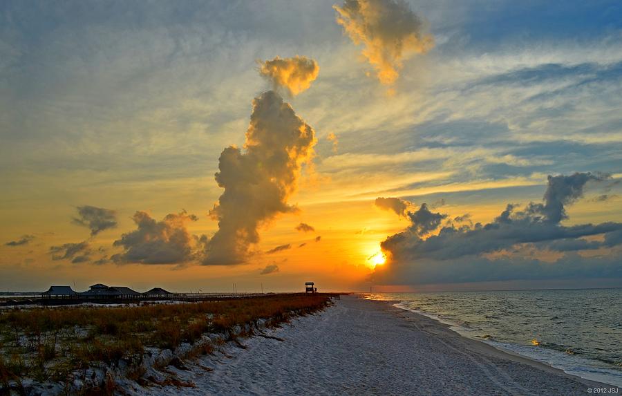 Sunrise Colors over Navarre Beach with Stormclouds Photograph by Jeff at JSJ Photography