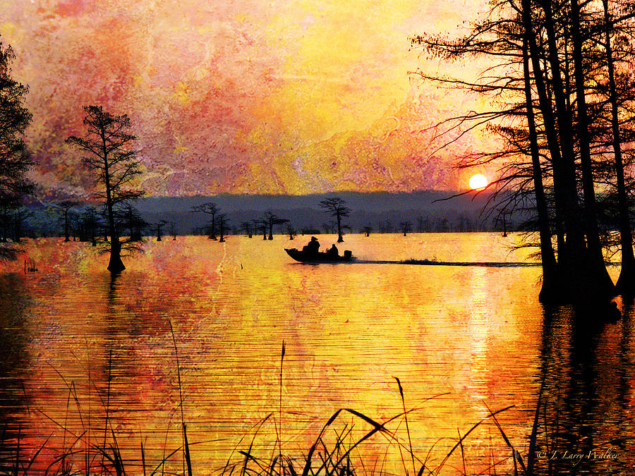 Sunrise Fishermen Heading For The Perfect Spot Digital Art by J Larry Walker
