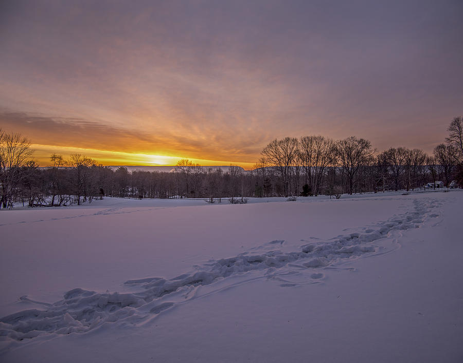 Winter Photograph - Sunrise footsteps  by Dave Sandt