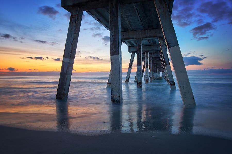 Pier Photograph - Sunrise from under Johnnie Mercers Pier Wrightsville Beach NC by Craig Bowman