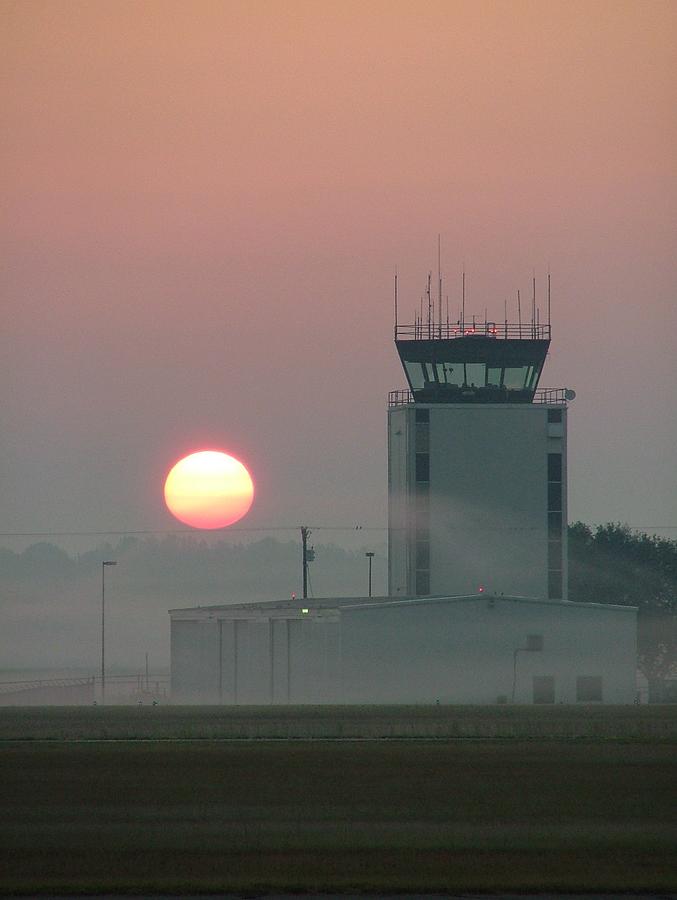 Airport Photograph - Sunrise in the Fog at East Texas Regional Airport by Phil And Karen Rispin