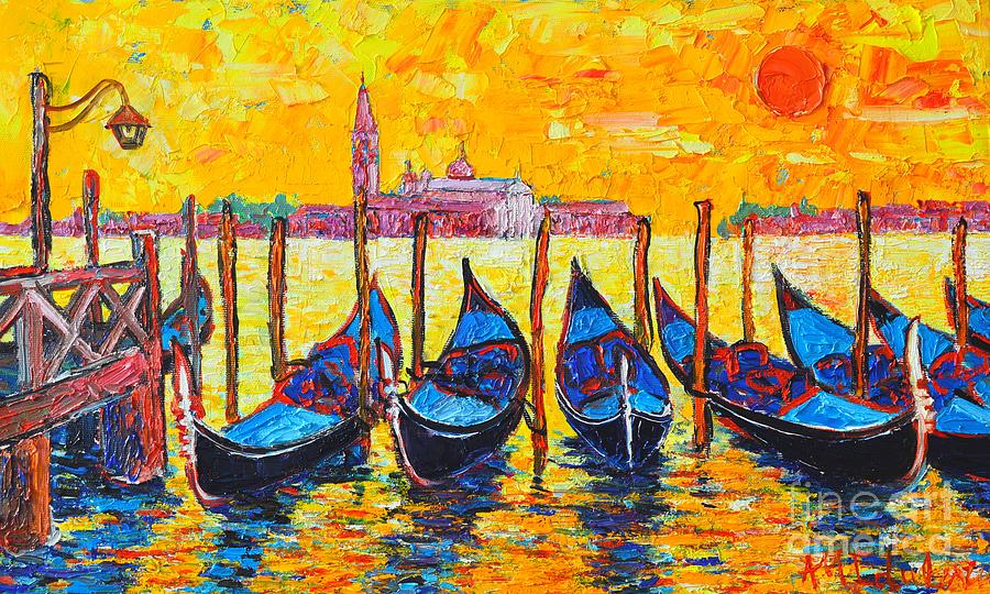 Sunrise In Venice Italy Gondolas And San Giorgio Maggiore Painting by Ana Maria Edulescu