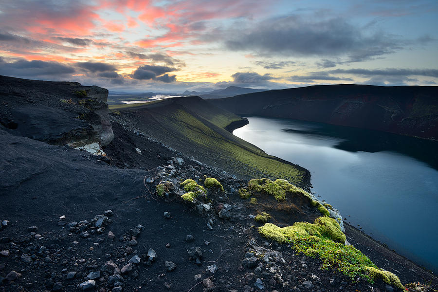 Nature Photograph - Sunrise landscape with Veidivotn Lake in Iceland by Yevgen Timashov