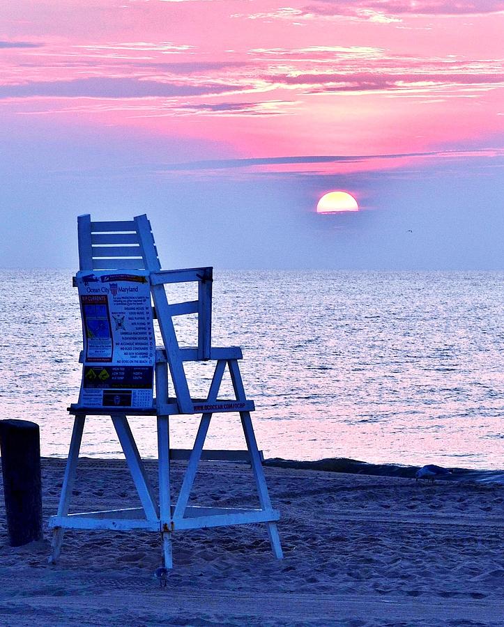 Sunrise Lifeguard Chair Photograph by Kim Bemis