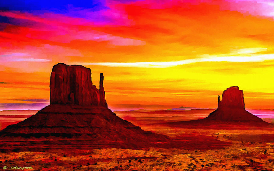 Sunset Painting - Sunrise Monument Valley Mittens by Bob and Nadine Johnston