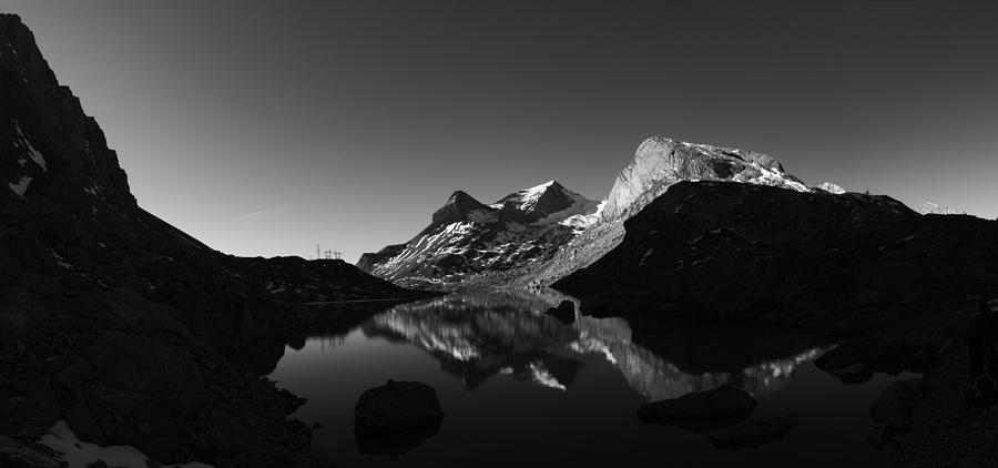 Sunrise on Lake Sanetsch in monochrome Photograph by Charles Lupica